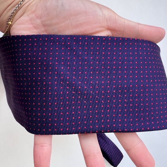 Burberry 100% Silk Tie – Navy with Red Dot Pattern - Picture 3 of 3